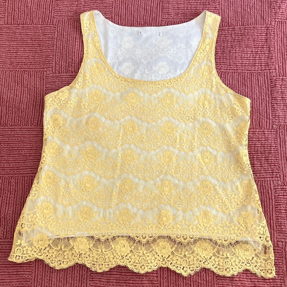 Beautiful flapper style Yellow Lace Sleeveless tank Top women’s